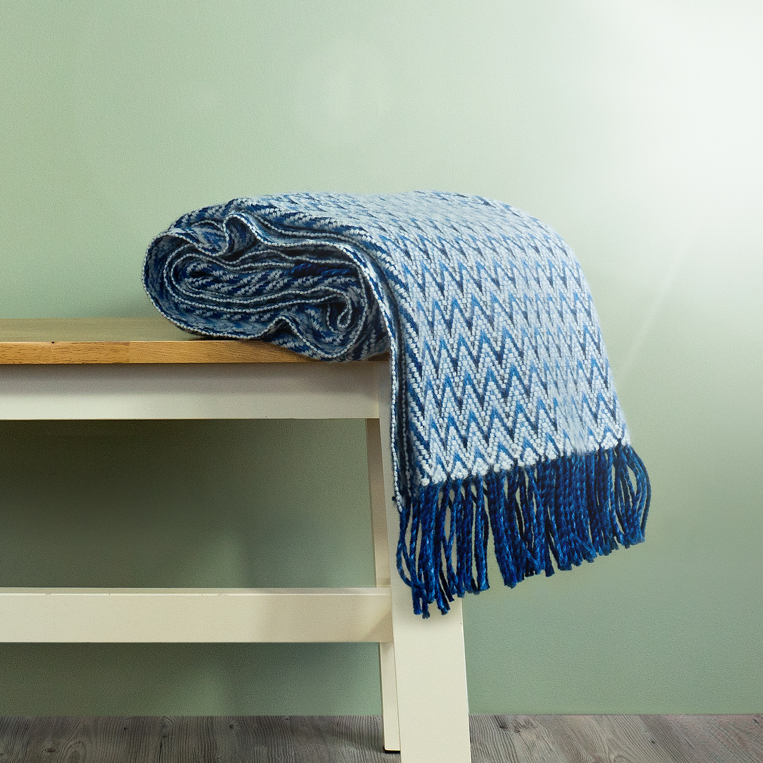 Shady Wave Wool Throw Blue Wool Blankets Throws woolroom